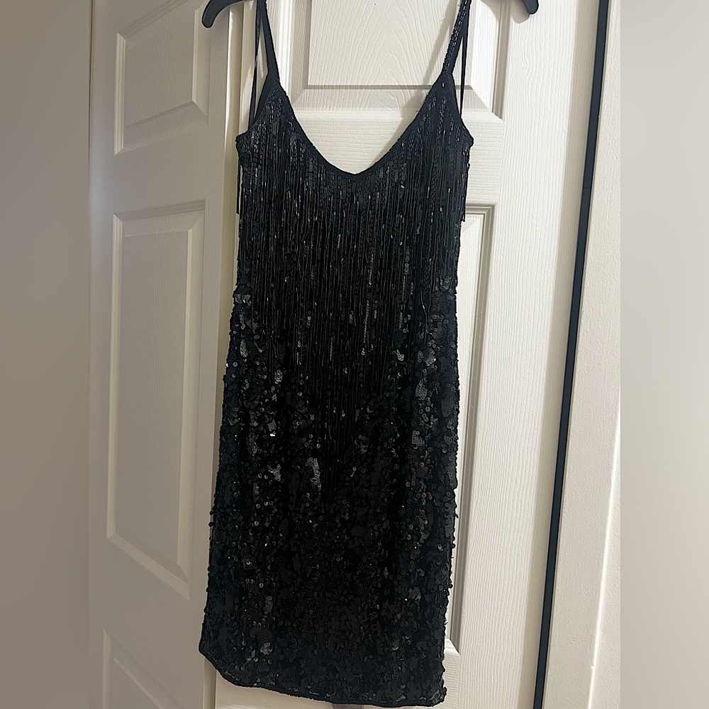Vintage Beaded Black Satin Nite Line Dress